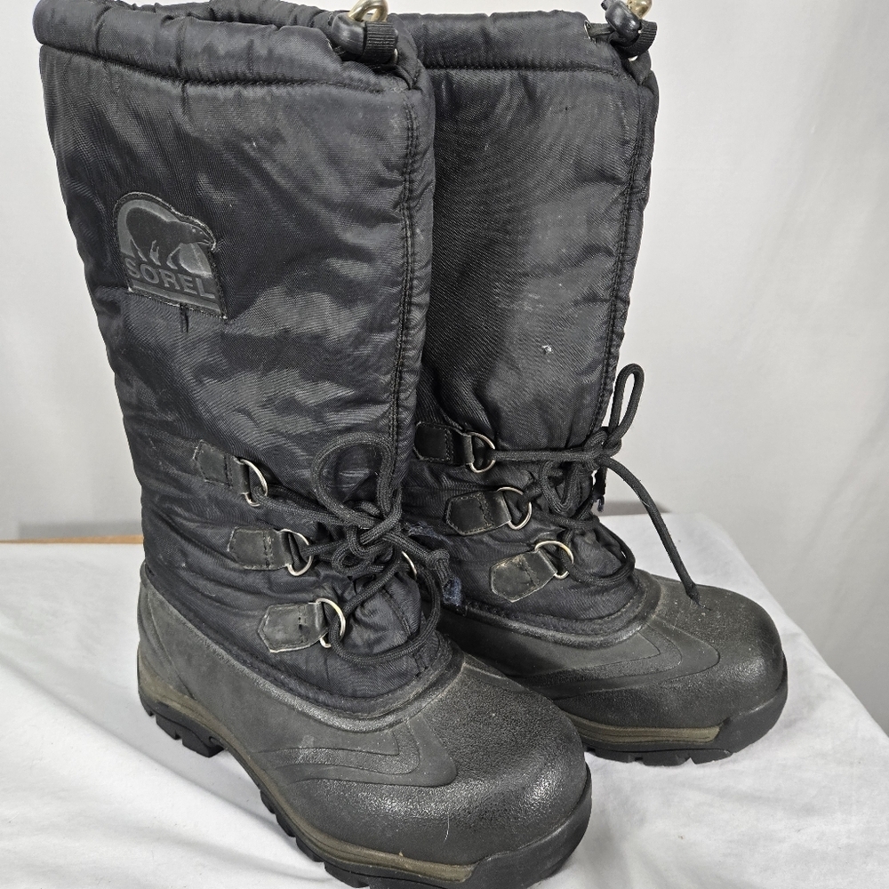 Sorel Boots Womens 8 Snowlion Waterproof Felt Lined Black Tall Snow Mid Calf - Picture 3 of 8